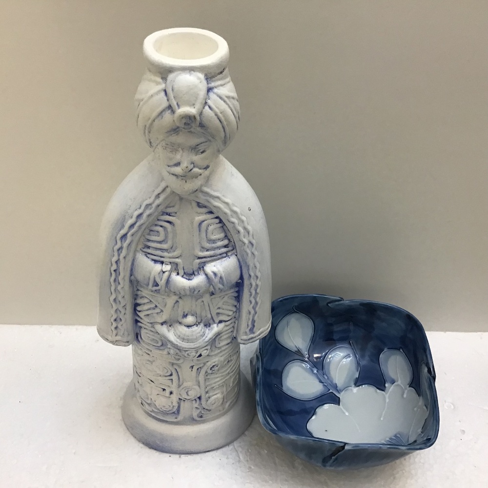 Vintage Asian Porcelain Handmade Bowl and ceramic Candle Holder Home Decoration
